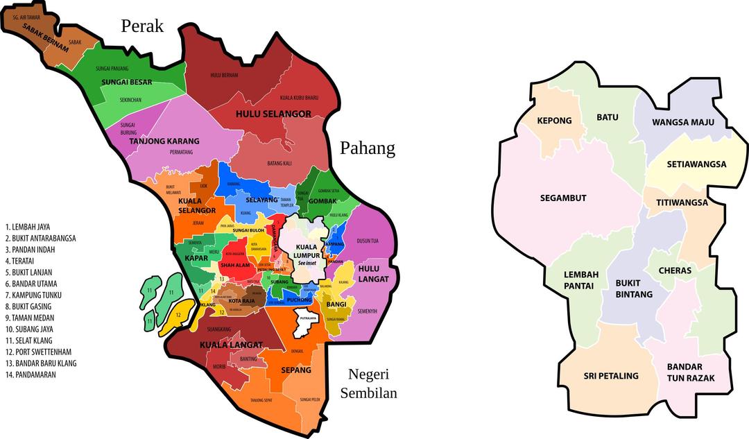 Selangor and Kuala Lumpur new electoral map png transparent