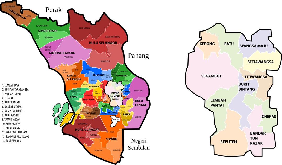 Selangor and Kuala Lumpur new electoral map (March 2017 revision) png transparent
