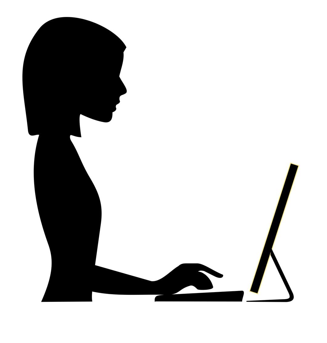 Silhouette of female typing on a computer png transparent