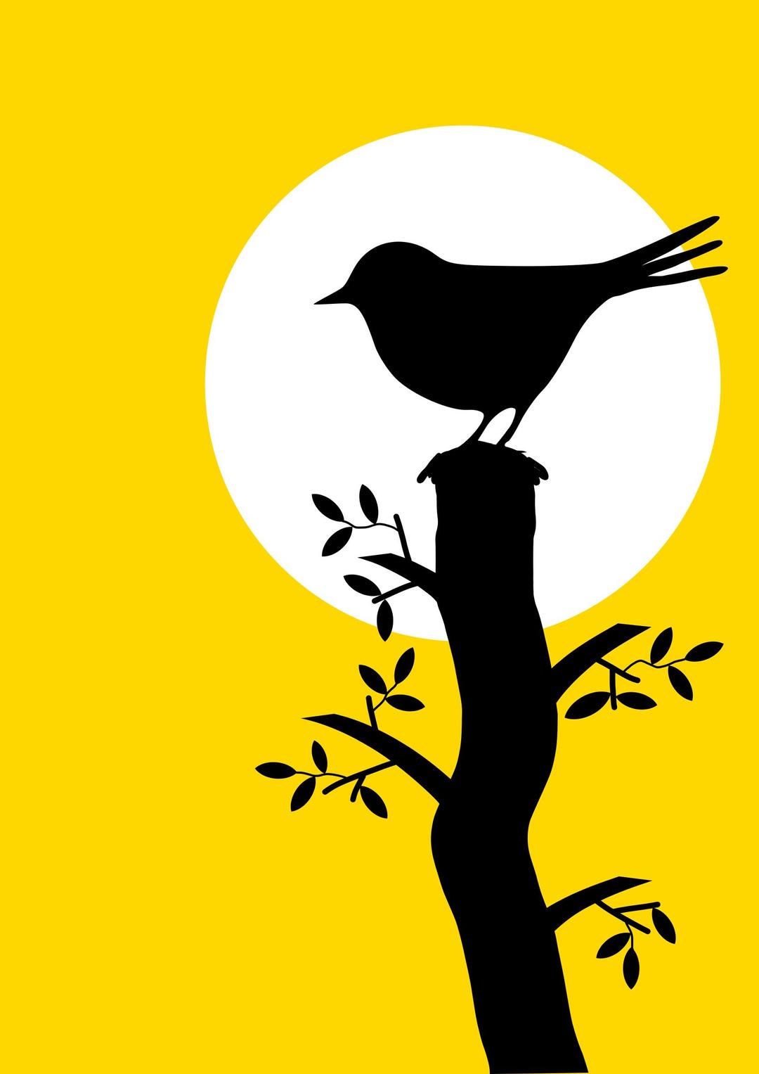 Silhouette with bird and tree png transparent