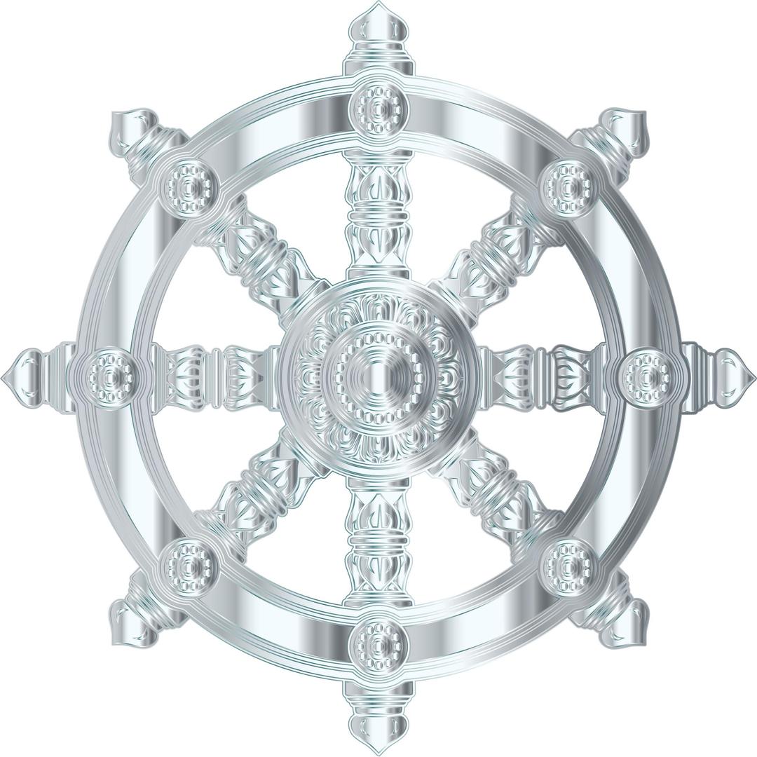 Silver Ornate Dharma Wheel png transparent