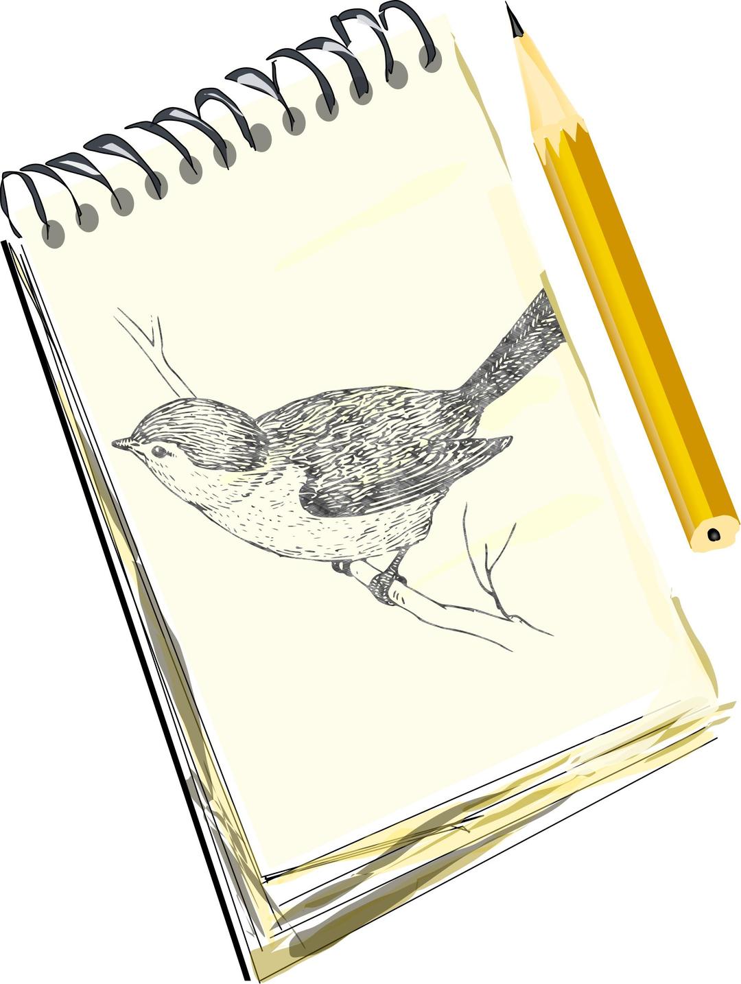 Sketchpad, with drawing of a bird png transparent