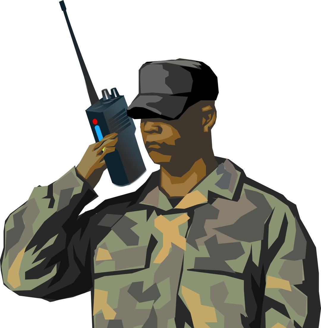 Soldier with walkie talkie radio png transparent