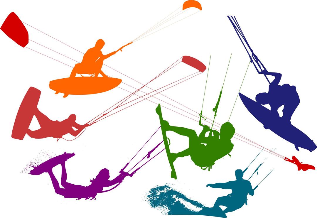 Some Kitesurfers silhouettes png transparent