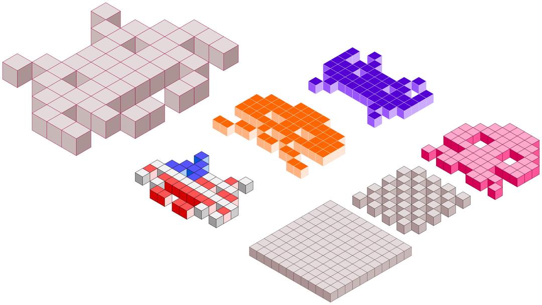 Space Invaders 3D blocks png transparent