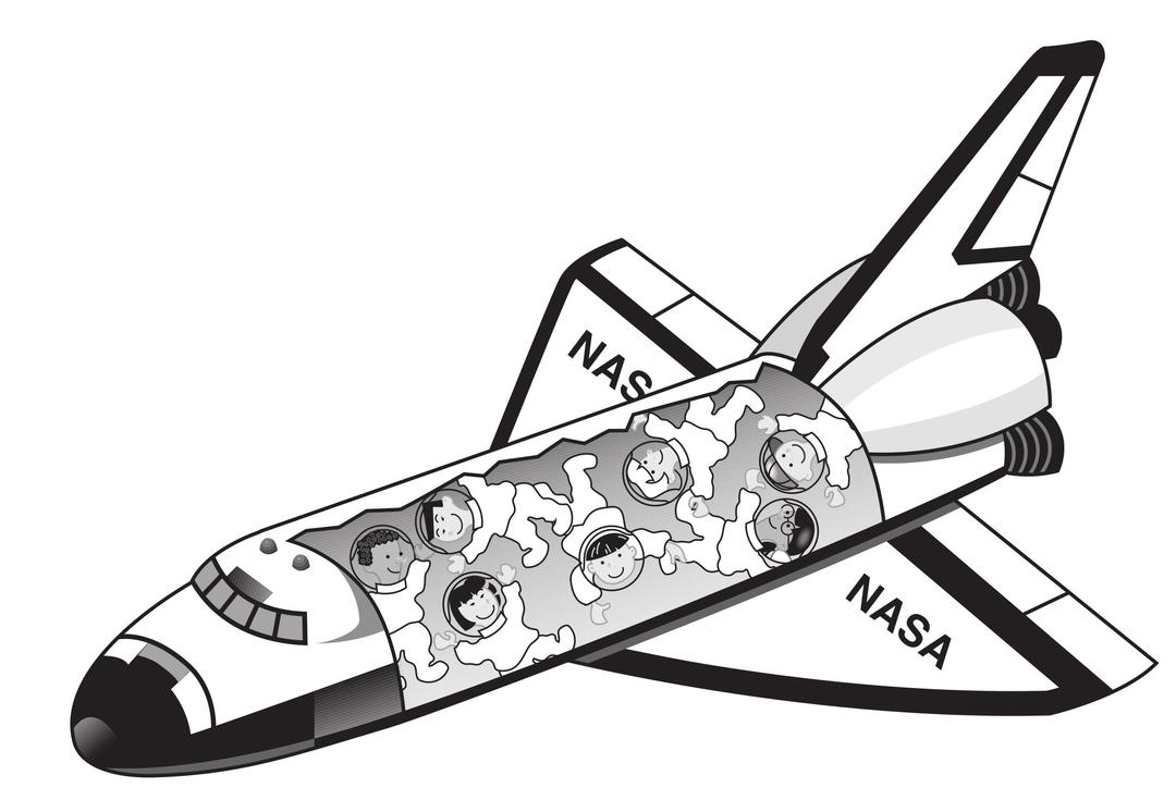 Space shuttle with kids floating inside it png transparent
