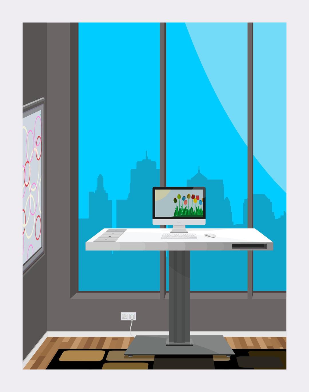 Standing Desk With City View png transparent