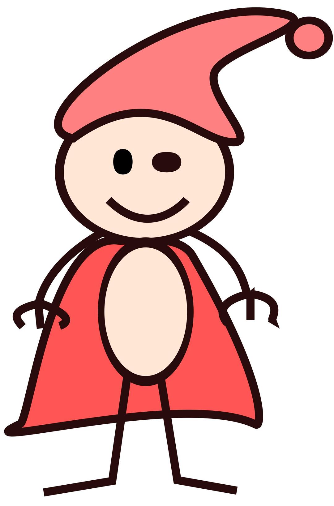 stick boy in a red cape with red hat png transparent