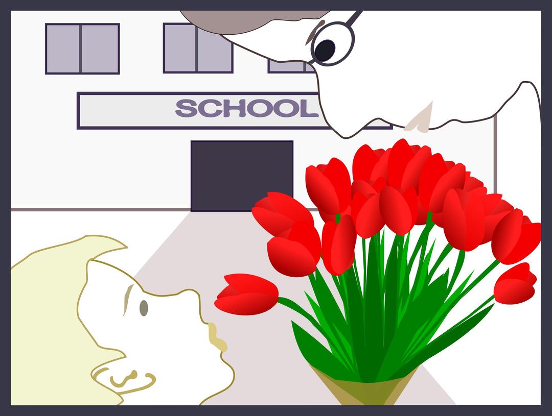 student gives flowers to teacher png transparent
