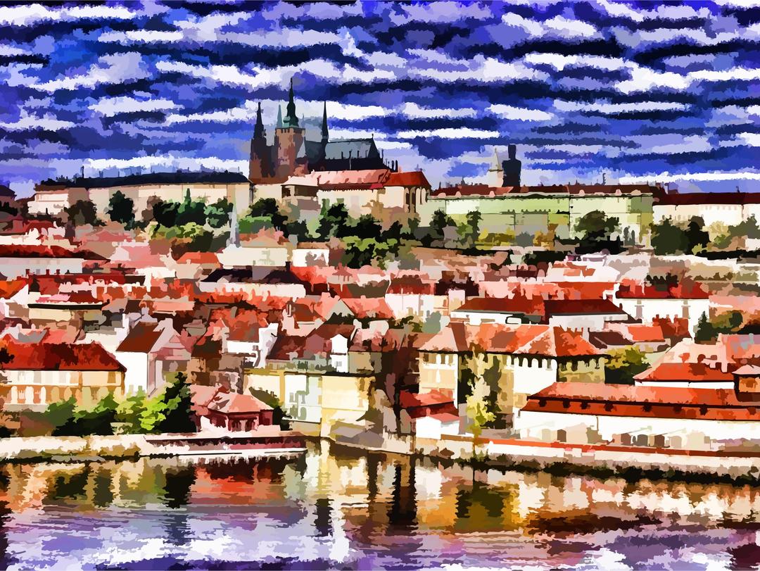 Stylized Painting Of The City Of Prague png transparent