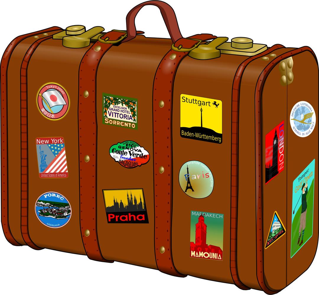 Suitcase with stickers png transparent