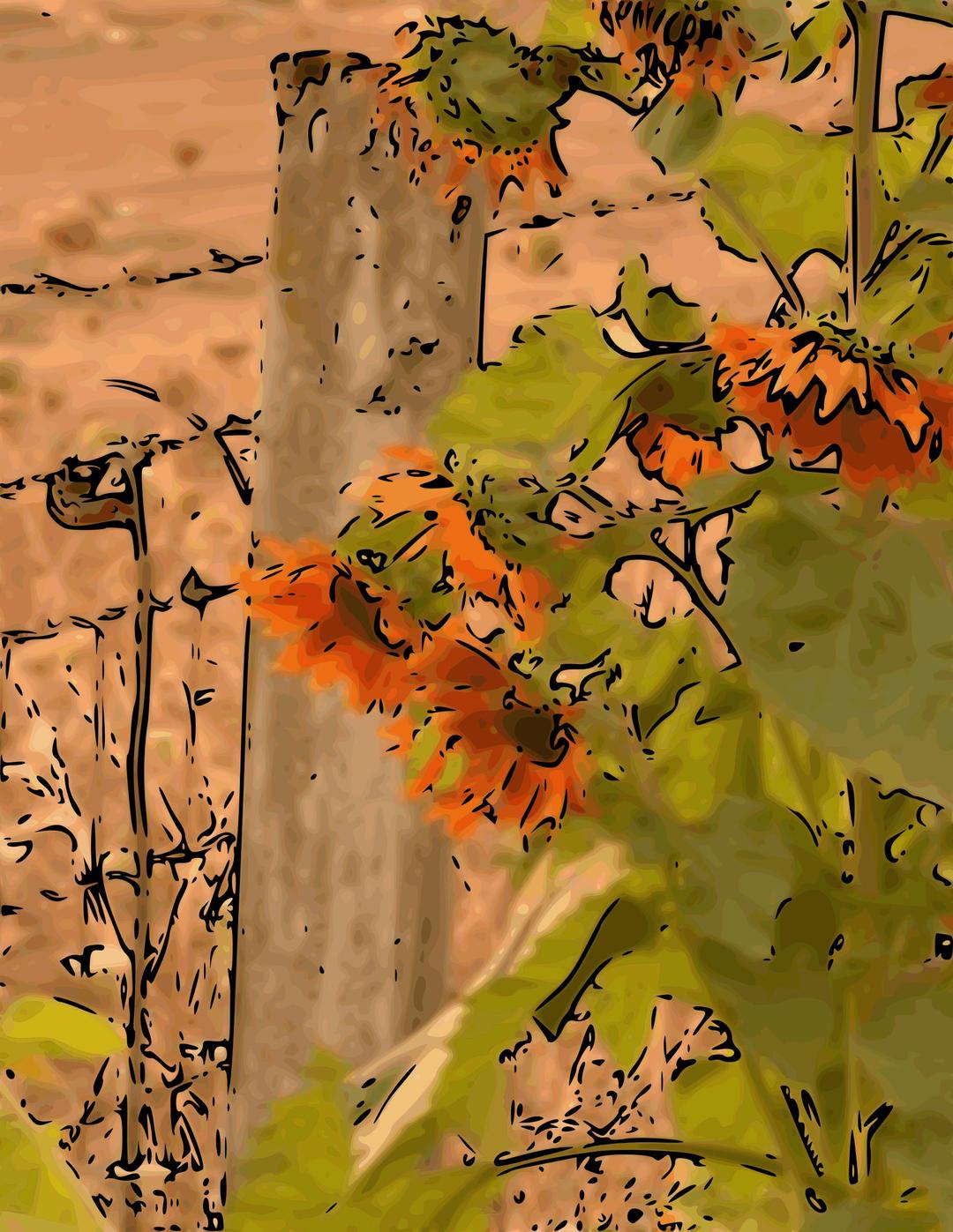 Sunflowers and fencepost  png transparent
