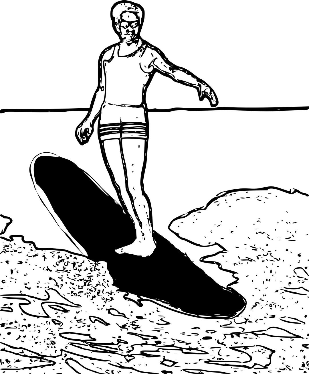 Surfing - Black and White png transparent