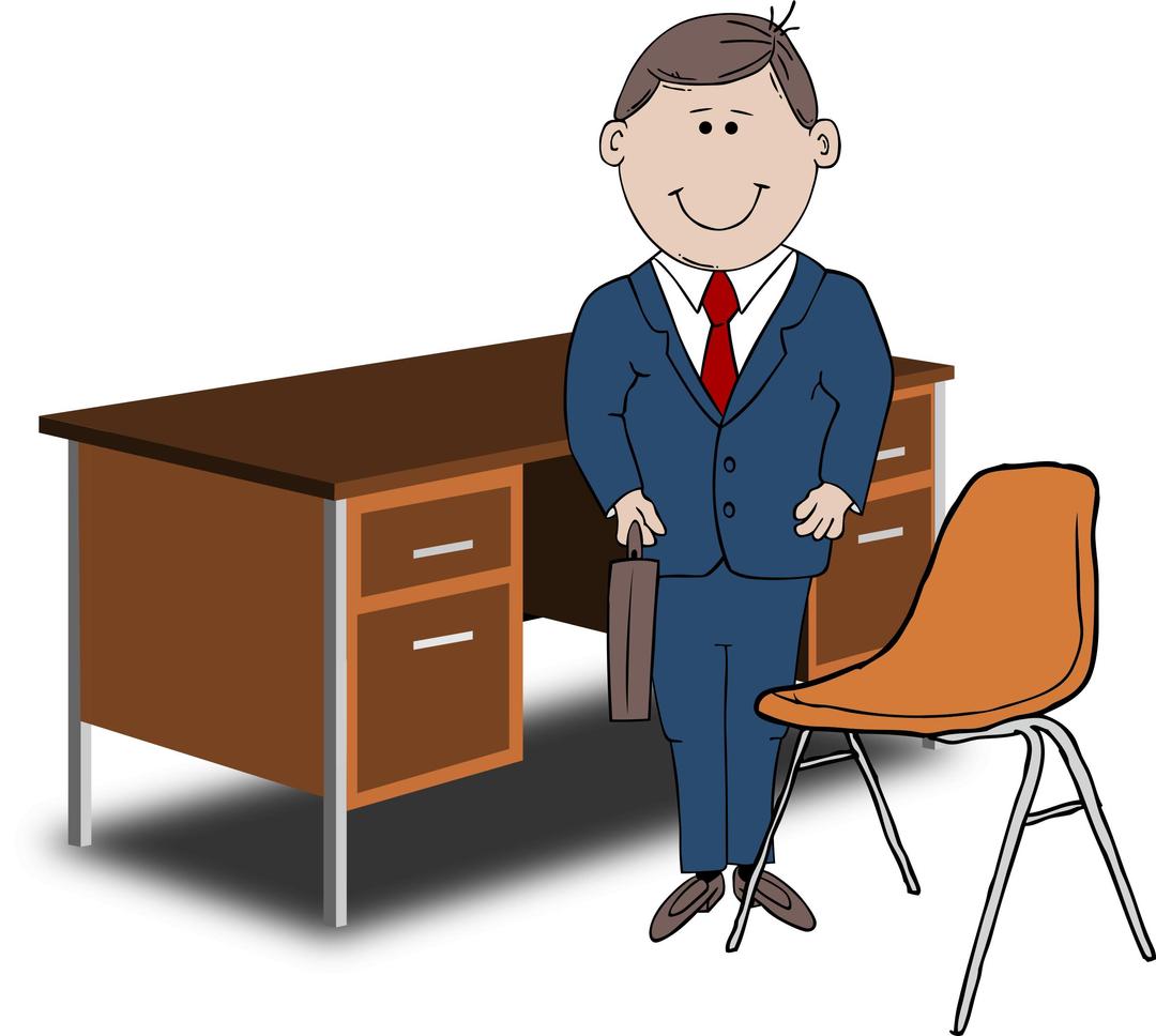Teacher / Manager between chair and desk png transparent