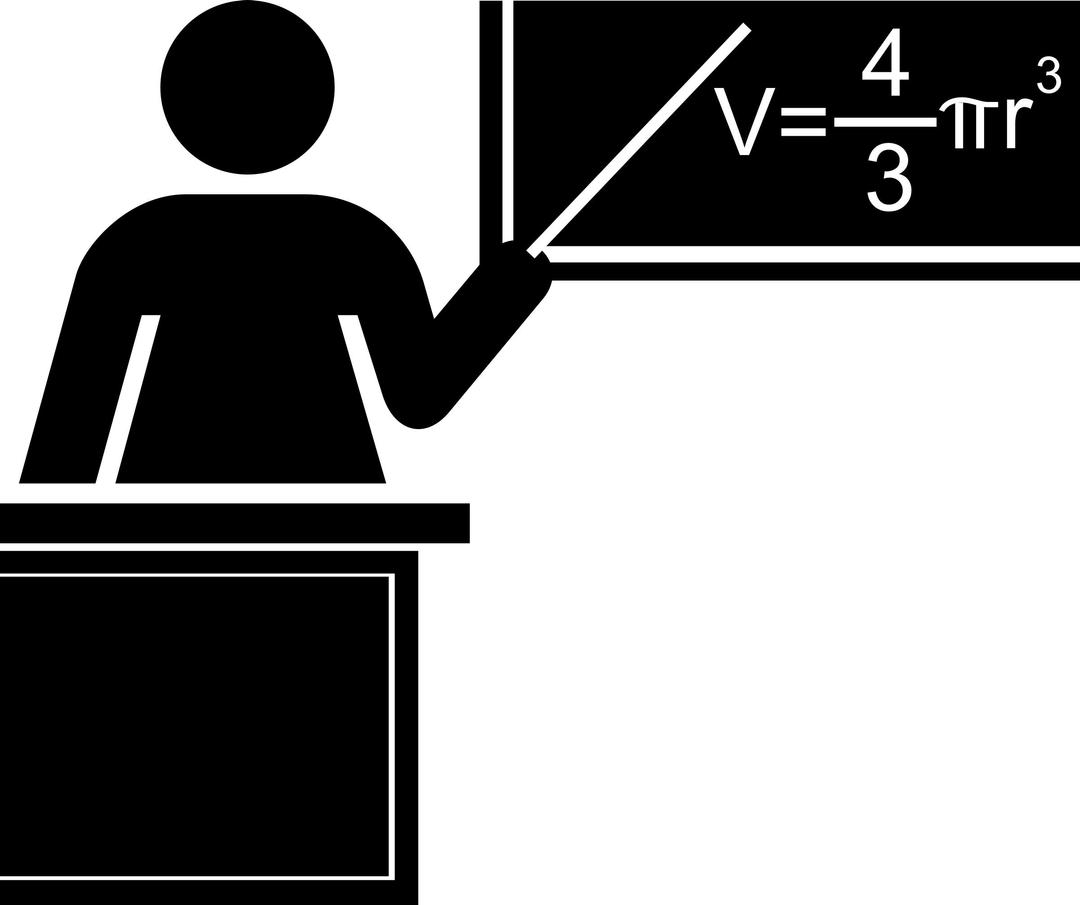 Teacher silhouette black and white with desk and blackboard png transparent