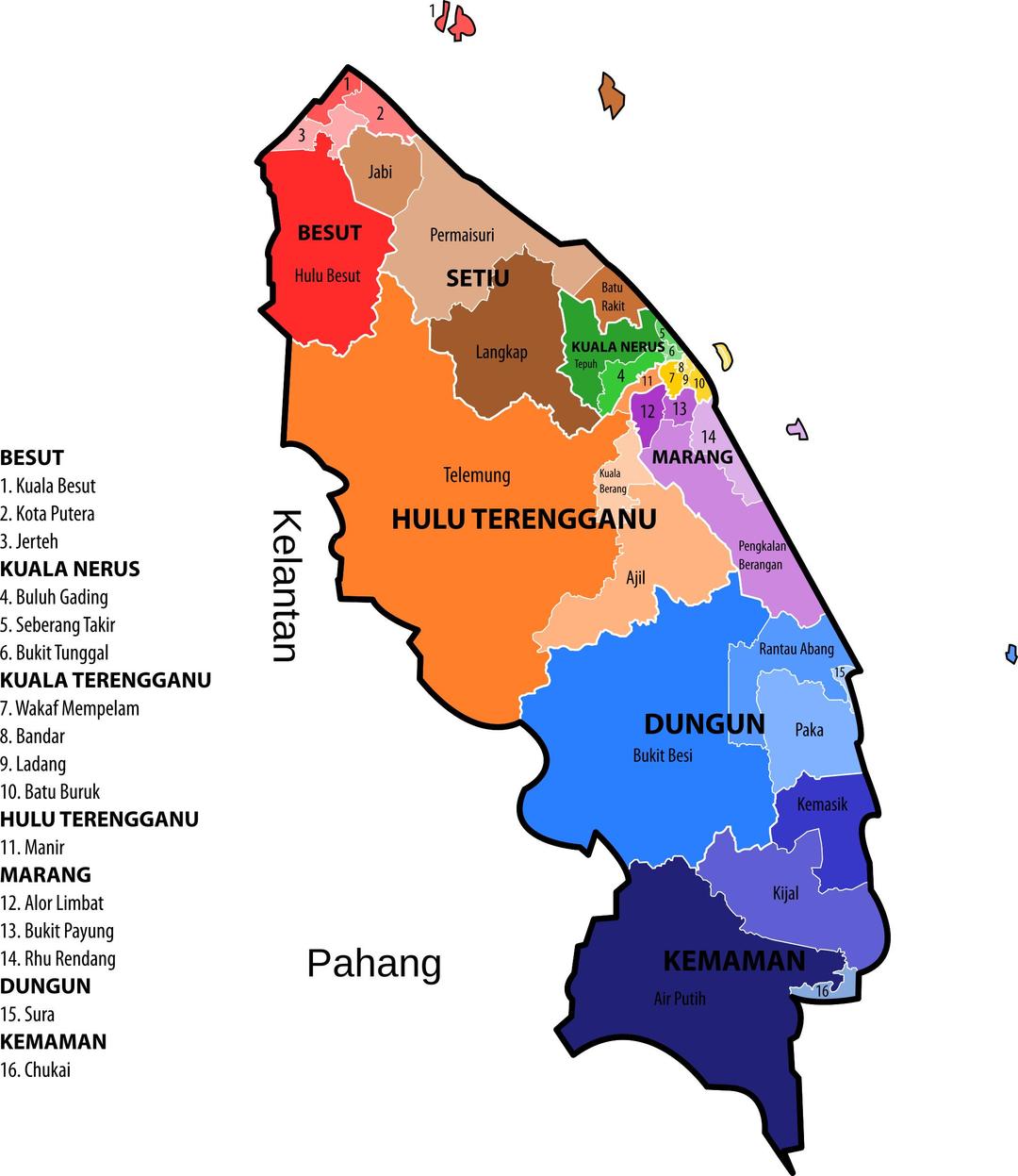 Terengganu new electoral map (March 2017) png transparent