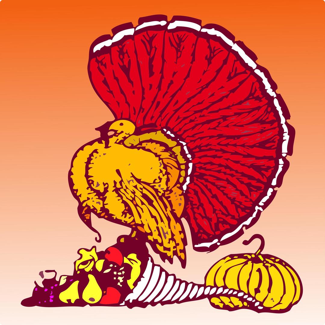 Thanksgiving turkey and harvest with orange background png transparent