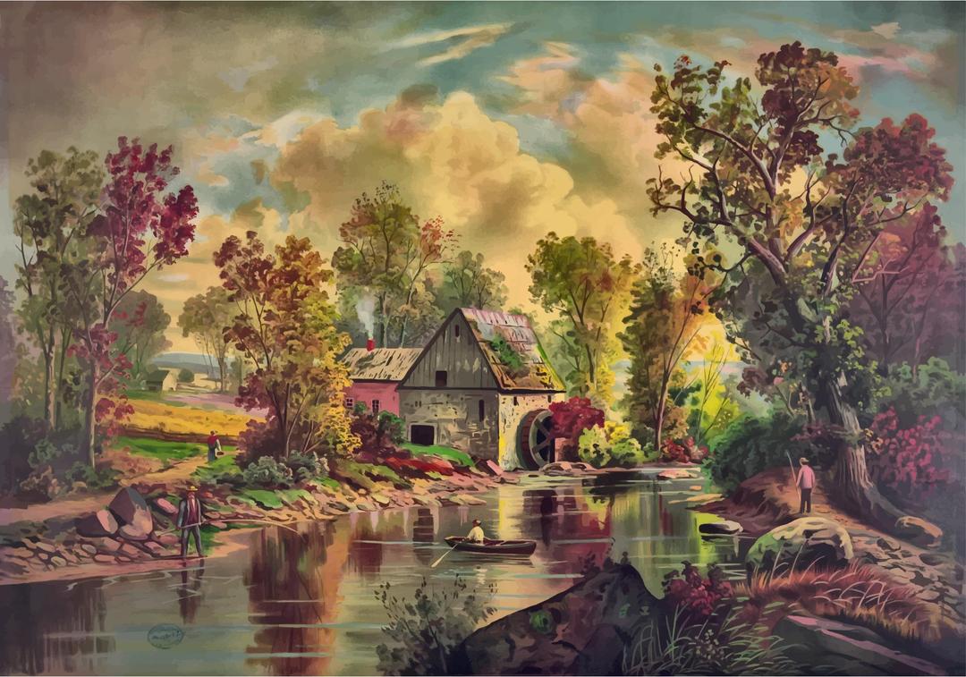 The Old Mill Stream Painting png transparent