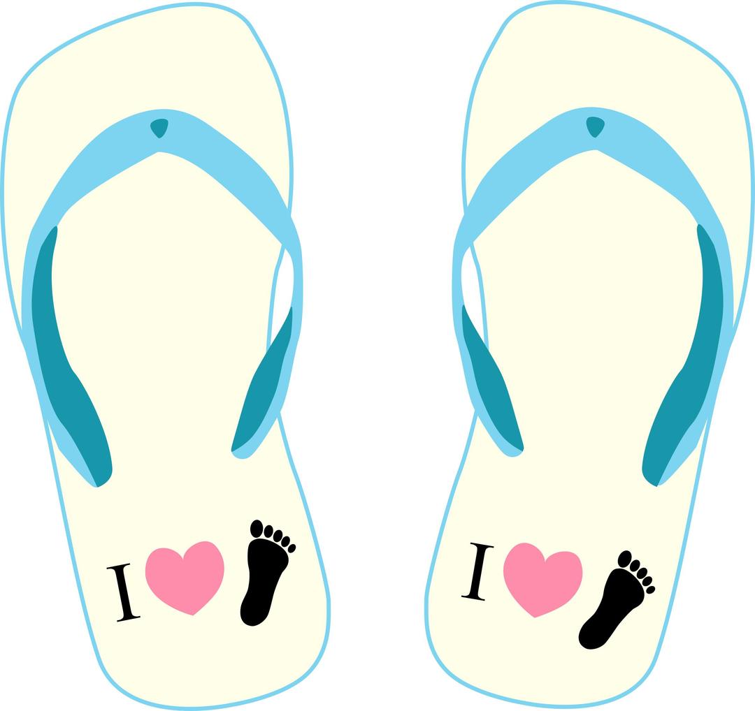 Thong light yellow and blue with "I Love Foot" symbol png transparent