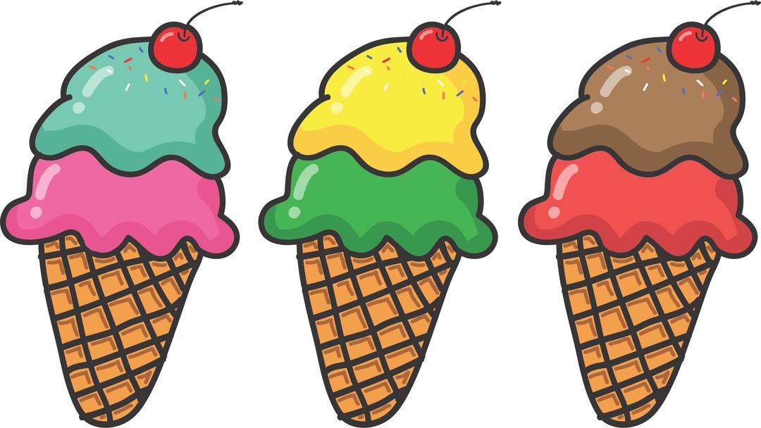 Three Ice Cream Cones png transparent
