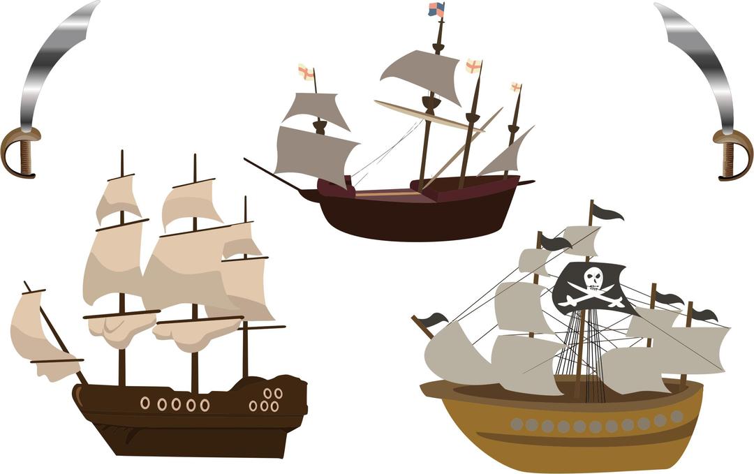 Three Pirate Ships png transparent