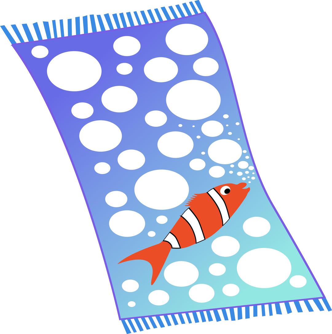 Towel blue with white bubbles and red fish with white strips png transparent