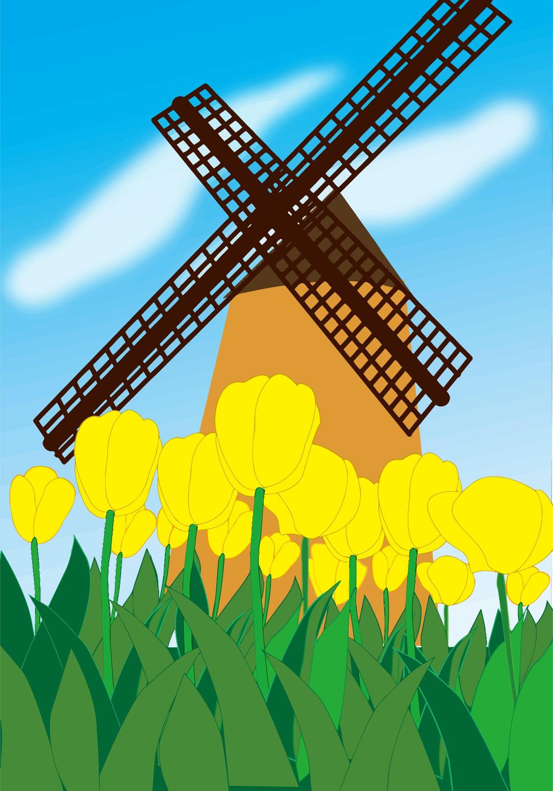 Tulips And Windmill Scene png transparent