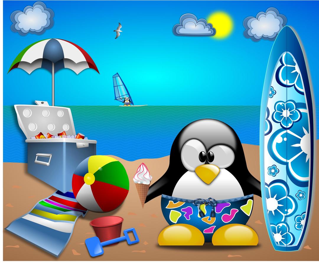Tux at the Beach png transparent