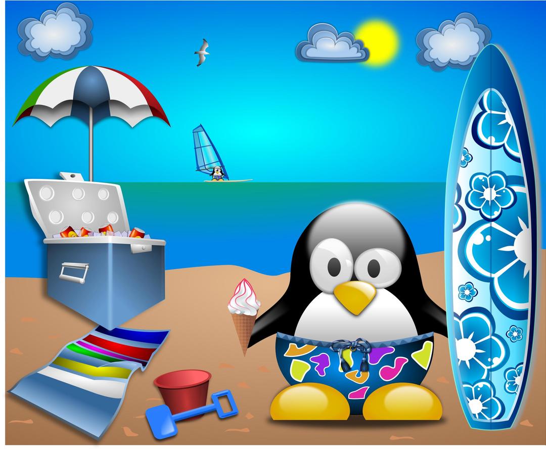 Tux-at-the-Beach-by-Merlin2525-remix-vacances png transparent