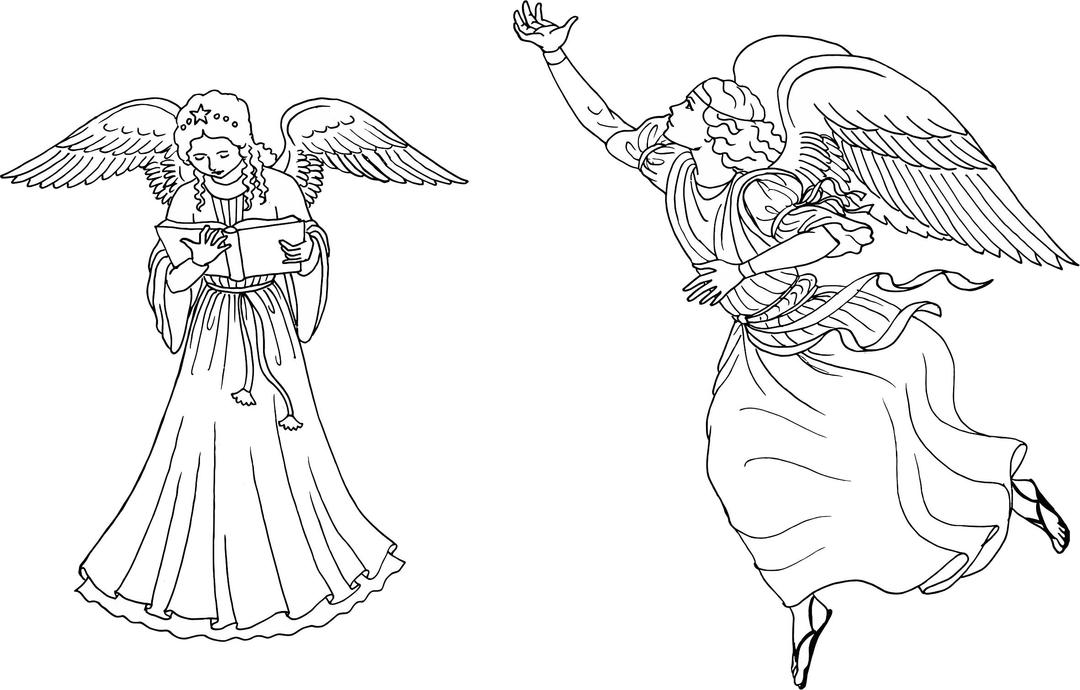 Two Female Angels Line Art png transparent