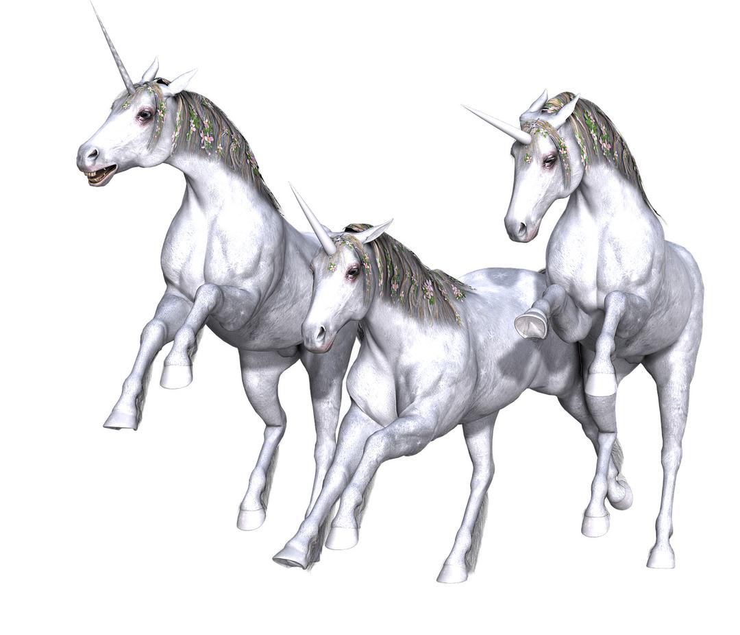 Unicorn Trio Full White png transparent