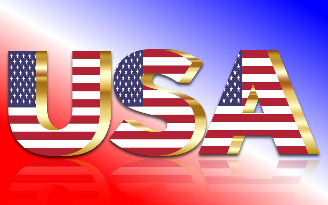 USA Flag Typography Gold With Reflection png transparent