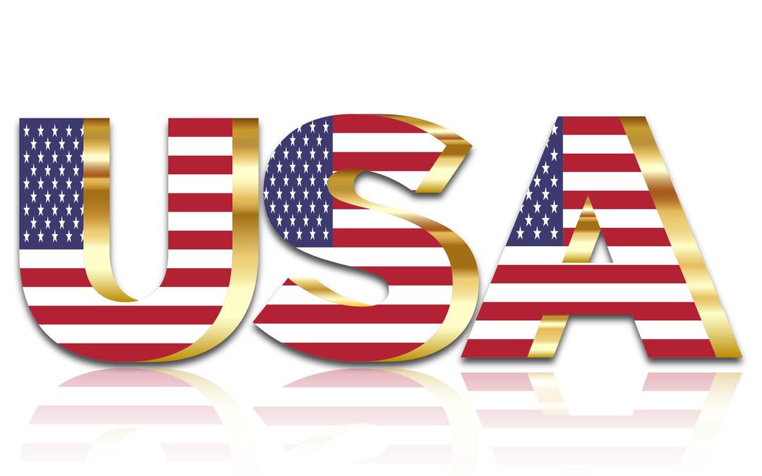 USA Flag Typography Gold With Reflection No Background png transparent