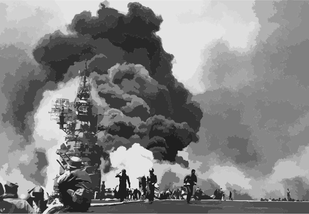 USS Bunker Hill hit by two Kamikazes png transparent