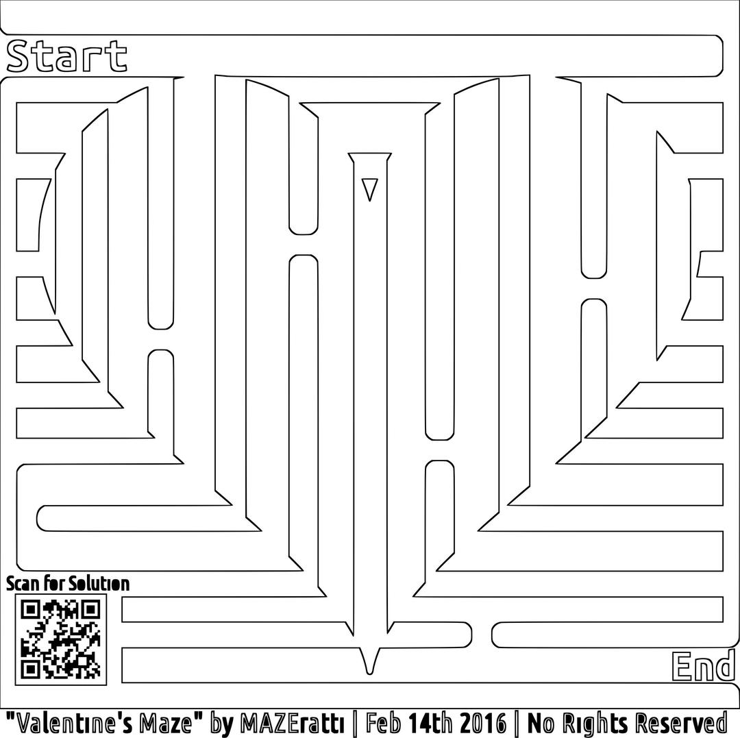 Valentine's Heart Maze Coloring Page for Grown Ups png transparent
