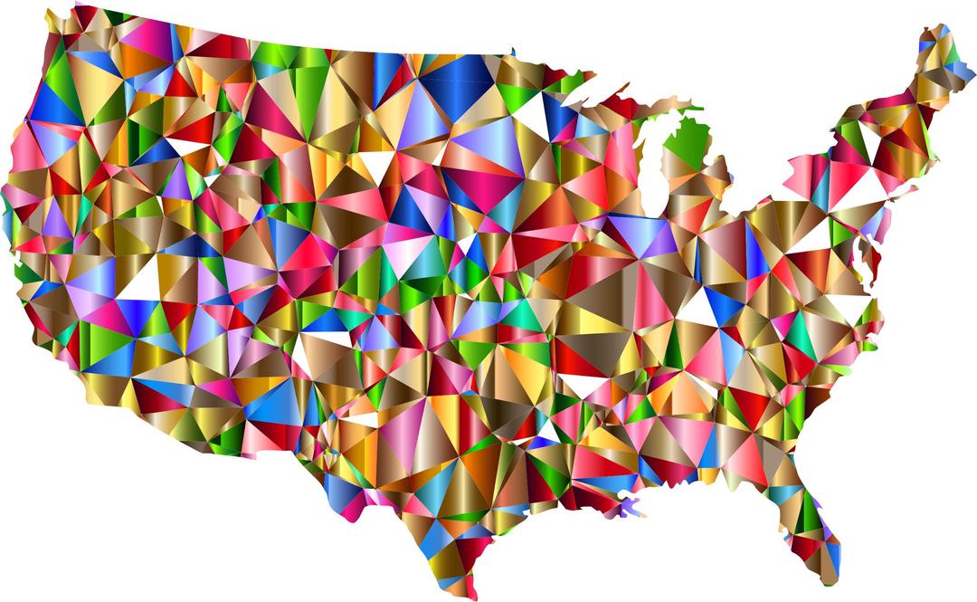 Vibrant Colorful Low Poly America USA Map png transparent