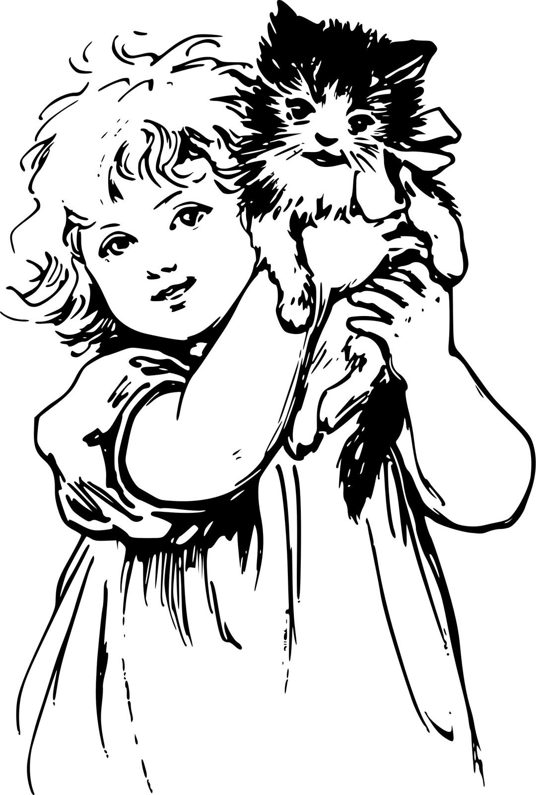 Victorian girl with kitty png transparent