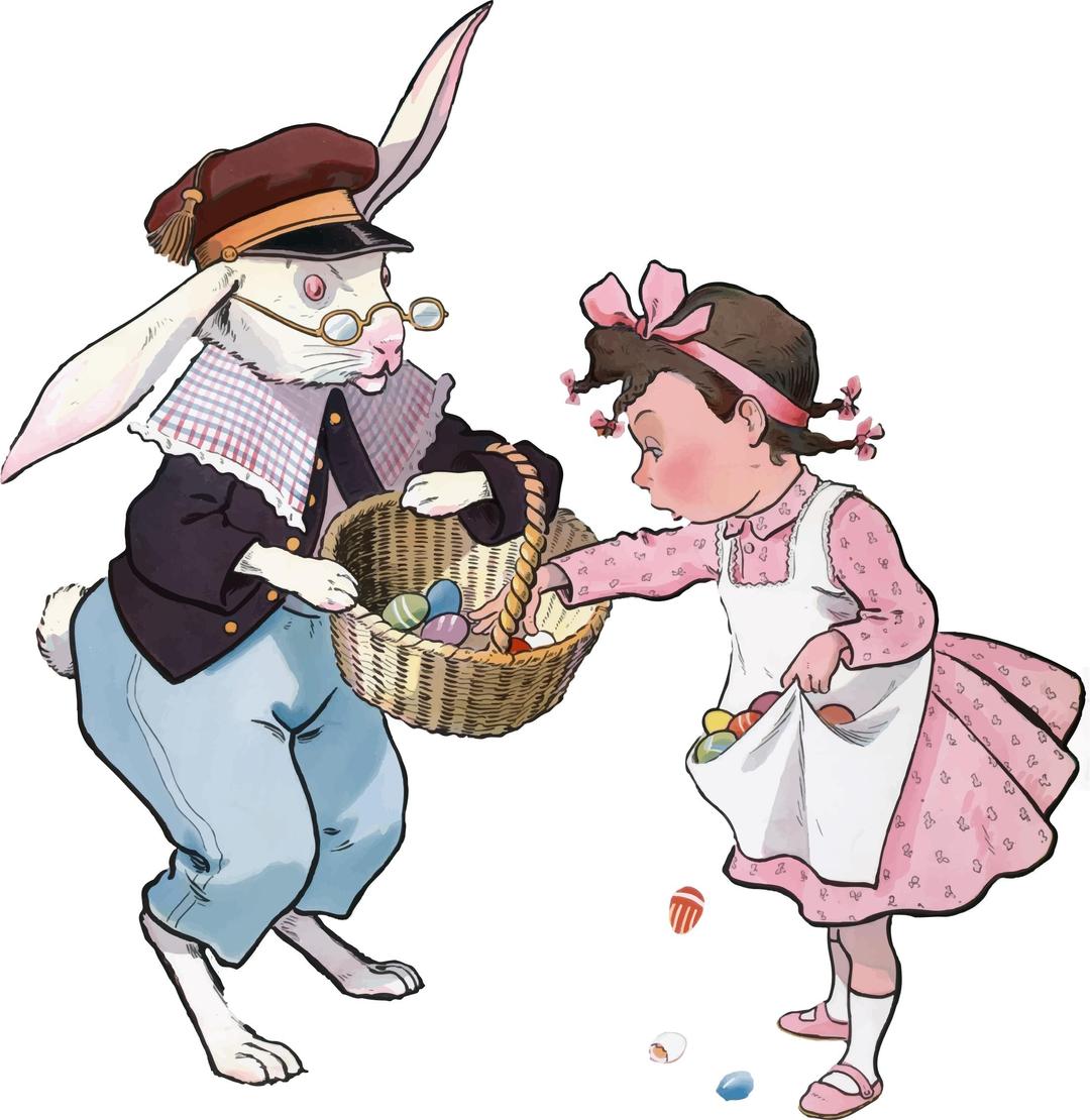 Vintage Easter Bunny And Girl png transparent
