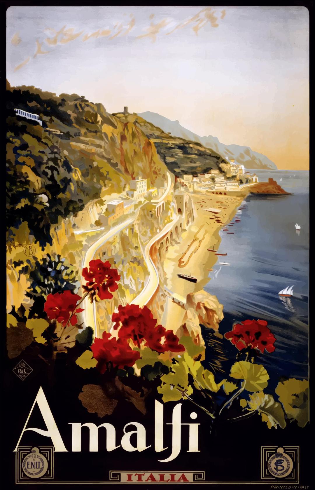 Vintage Travel Poster Amalfi Italy png transparent