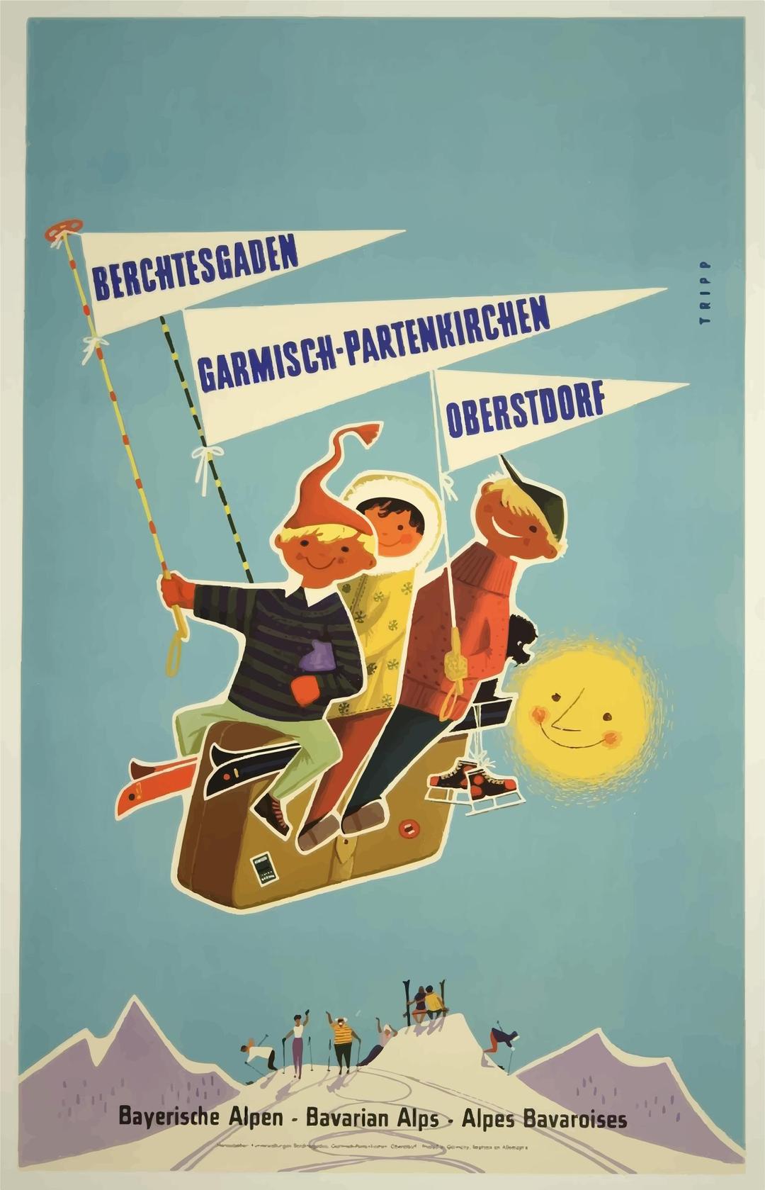 Vintage Travel Poster Bavarian Alps Austria Germany png transparent