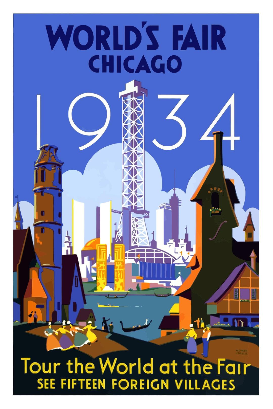 Vintage Travel Poster Chicago Worlds Fair 1934 png transparent