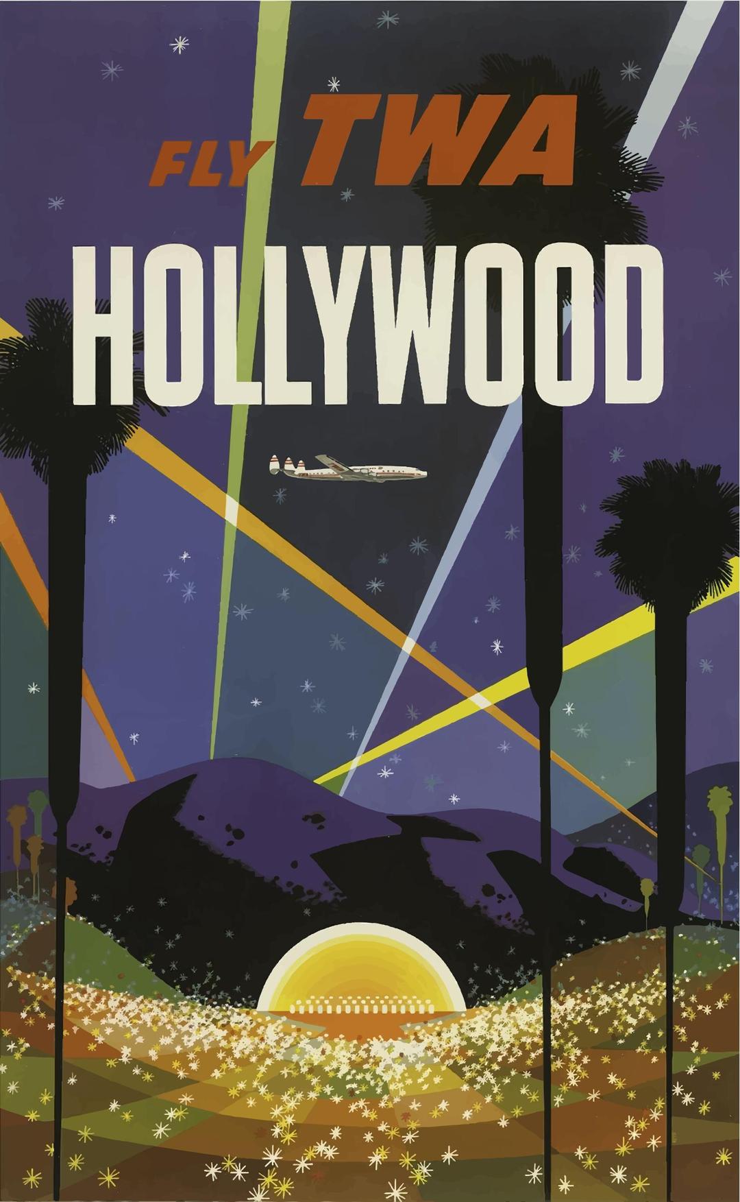 Vintage Travel Poster Hollywood California png transparent