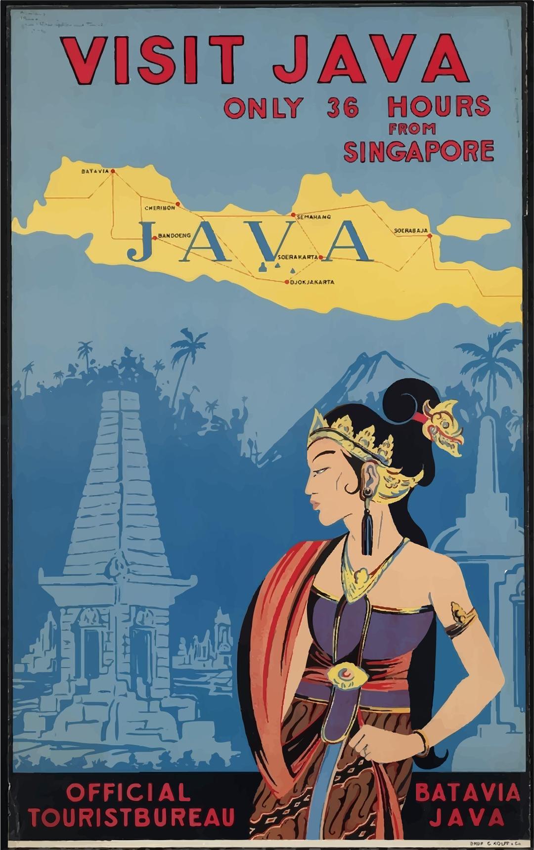 Vintage Travel Poster Java Indonesia png transparent