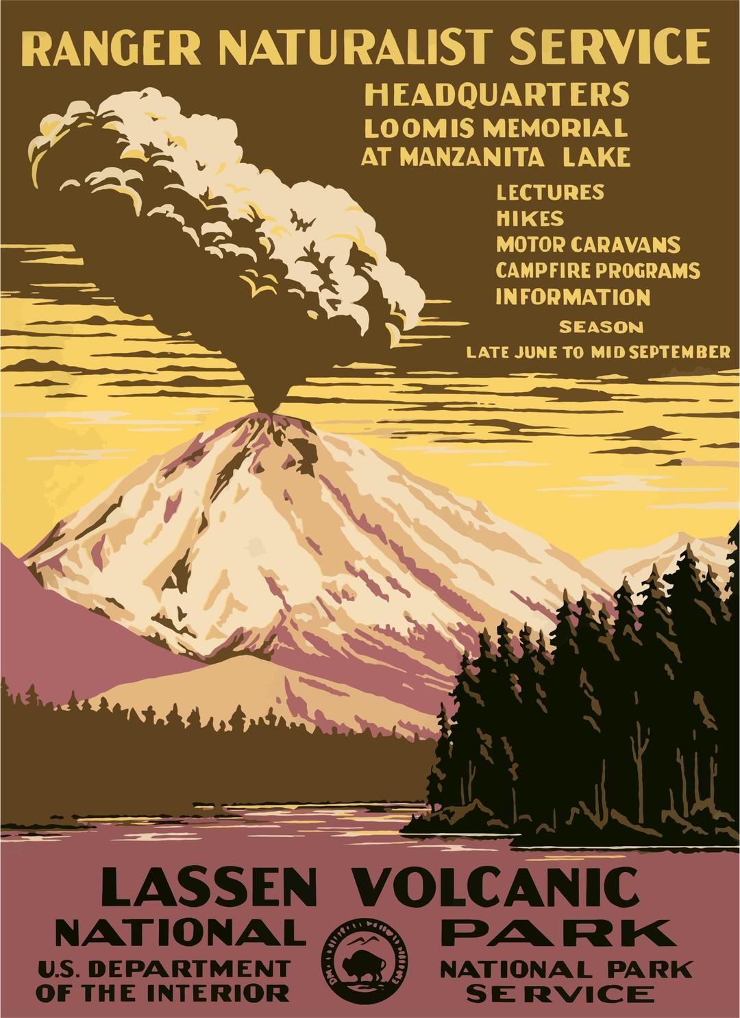 Vintage Travel Poster Lassen Volcanic National Park png transparent