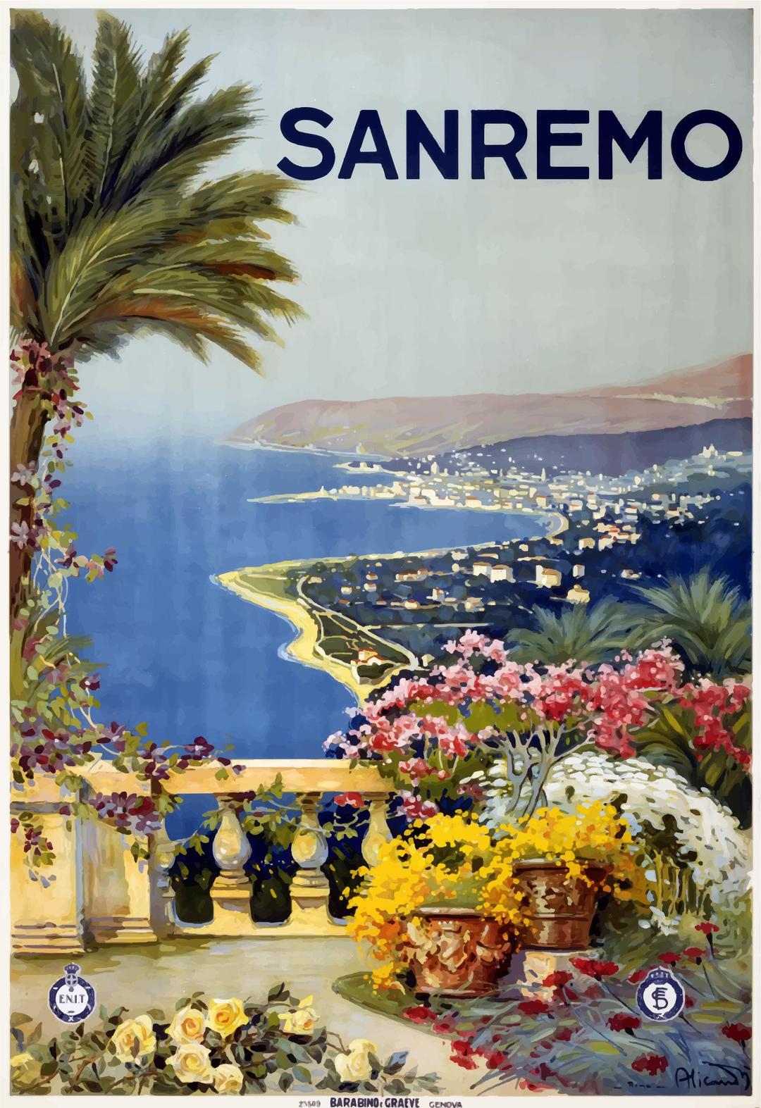 Vintage Travel Poster Sanremo Italy png transparent