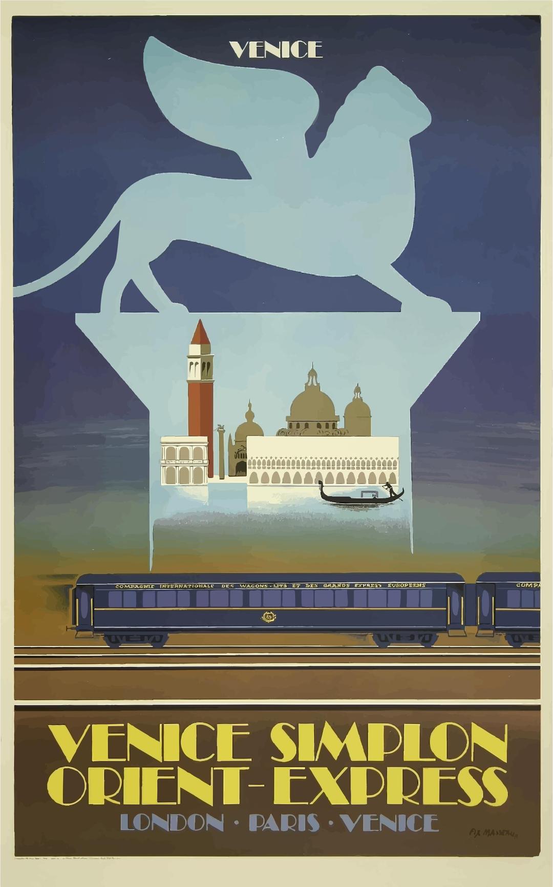 Vintage Travel Poster Venice Orient Express png transparent