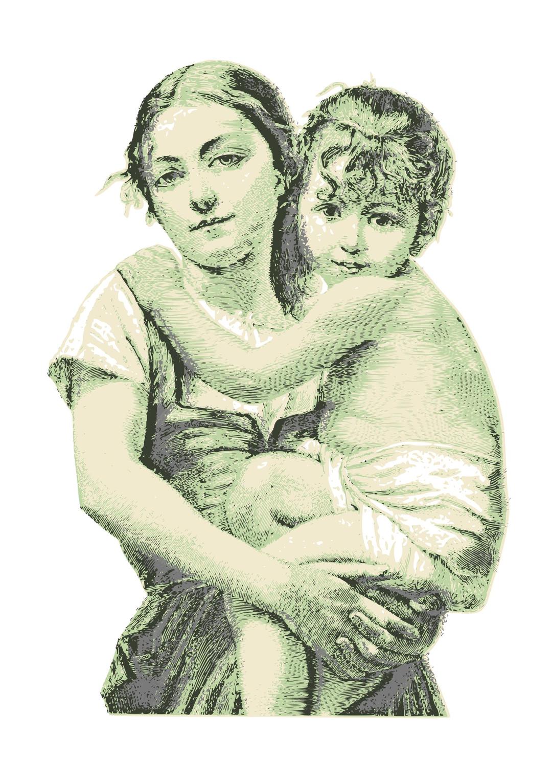 Vintage woman with child 01 png transparent