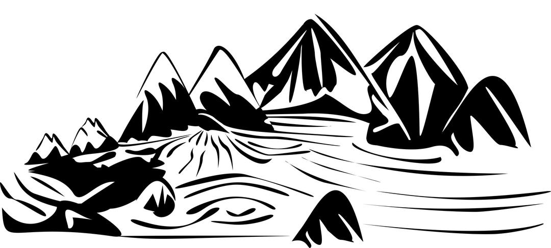 Wild river in rocky landscape black and white png transparent