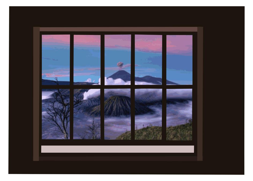 Window with mountain-view png transparent