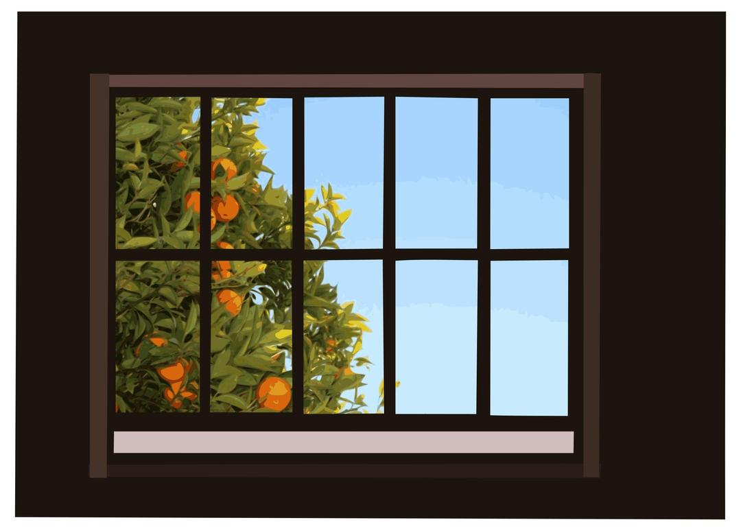 Window with orange tree png transparent